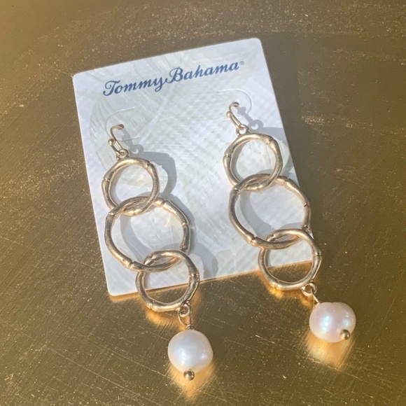 TOMMY BAHAMA EARRINGS NWT Gold BAMBOO LOOP⭐️GENUINE FRESHWATER PEARLS - PIERCED - Picture 8 of 10